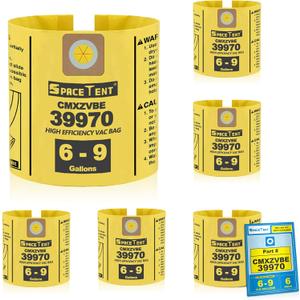 SpaceTent 6 Pack 39970 Shop Vac Bags for CRAFTSMAN 6 and 9 Gallon Wet/Dry vacuum, Part# 39970 CMXZVBE39970, Fine Dust Bag