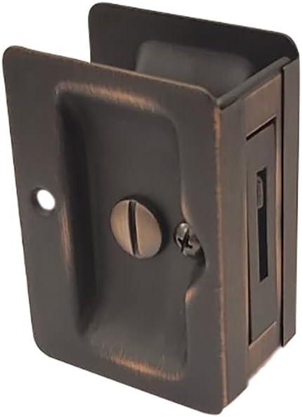 QCAA Premium Quality Solid Brass Rectangular Pocket Sliding Door Pull, Privacy Lock, 3-1/4''X2-1/4'', Aged Classic Bronze, 1 Pack, Made in Taiwan