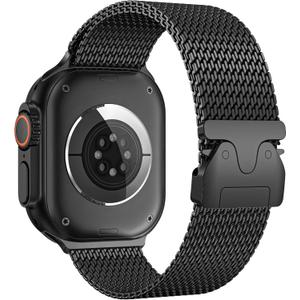 Milanese Mesh Loop Compatible with Apple Watch Bands 49mm 46mm 45mm 44mm 42mm for Men Women, Stainless Steel Mesh Loop with Parachute-style Buckle for iWatch Ultra 2 Series 10 9 8 7 6 SE 5 4 3 (44mm/45mm/46mm/49mm/(42mm Series 3 2 1), Black)