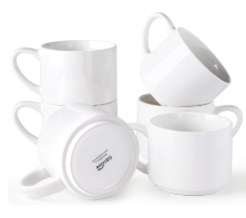 GBHOME 14 OZ Coffee Mugs Set of 6, Stackable Ceramic Mugs for Men, Women, Modern Coffee Mugs With Stable Base for Latte,Tea,Cappuccino. Dishwasher & Microwave Safe, White