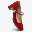 NEWBELLA Women's Patent Leather Mary Janes - Glossy Square Toe Pumps with Chunky Heel & Buckle Strap, Retro Dress Shoes for Work & Formal Events