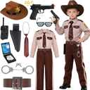 Kids Police Officer Costume Western Sheriff Cowboy Uniform Child Sheriff Outfit for Halloween Costumes (8-10 Years)