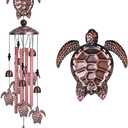 Sea Turtle Wind Chimes Outdoor Indoor Decor - With 4 Tubes 6 Bells 7 Turtles 37In Waterproof Suspension Mobile Tortoise Wind Chimes for Home, Xmas Mom Gifts, Balcony, Festival, Tree, Garden Decoration