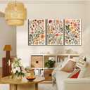 Framed Colorful Wildflower Canvas Wall Art Boho Floral Wall Decor Pictures Watercolor Flower posters Prints Botanical Artwork for Living Room Bedroom Bathroom Home Decorations (16inx24in canvas)