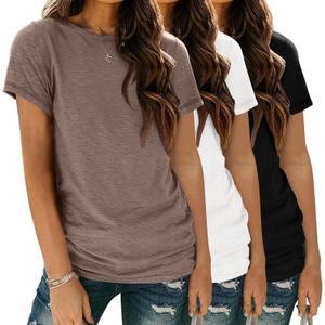 Womens 3 Pack T Shirts Basic Short Sleeve Tees Crewneck Fashion Tops Loose (XX-Large, Brown+white+black)