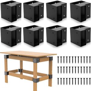Heavy Duty Workbench Bracket Kit, 8 PCS Workbench Corner Brackets, 3-Way Right Angle Corner for DIY Work Table for 2x4 (Actual 1.5"x3.5") Wood - Black