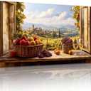crmotu Rustic Wall Art, Orchard Beyond the Windowsill Prints 29x57 In | Faux Window Wall Decor, Fruit Harvest Extra Large Paintings, Orchard Pictures, Ready to Hang, Hardware Included