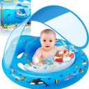 Baby Pool Float with Canopy UPF50+ Sun Protection, Inflatable Kids Pool Floats with Toy Play Console for Baby 6-36 Months, Infant Swimming Float with Adjustable Safety Seat for Boys Girls (Blue)