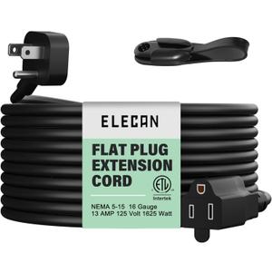 Elecan 45 Angle Flat Plug Power Extension Cord 20 Ft, Seamless One-Piece Molded Low Profile 3 Prong 16 AWG Grounded Wire Electric Cable for Home Office Appliance,13A 125V 1625W,SVT-ETL with Organizer