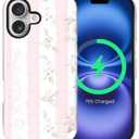 for iPhone 17 Case,Compatible with MagSafe,Dual-Layer Hard Shell + Silicone Cover,Full Body Protection Shockproof Case for iPhone 17-Blushing Floral Chic Coquette