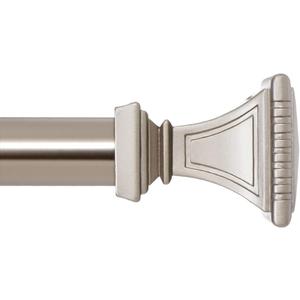 Ivilon Decorative Window Curtain Rod - Carved Square Finials, 1 1/8 in Rod, 28 to 48 in. Satin Nickel