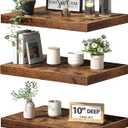 QEEIG 10" Deep Floating Shelves for Wall  10 x 16 inch Book Shelf Bathroom Bedroom Kitchen Living Room Hanging Bookshelf Farmhouse Set of 3, Rustic Brown (02540BN3)