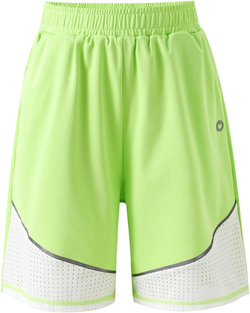 PATPAT Boys Shorts with Pockets, Quick-Dry Breathable Shorts for Running Soccer Basketball, Sports Team Uniform for Kids Teen (Green, L)