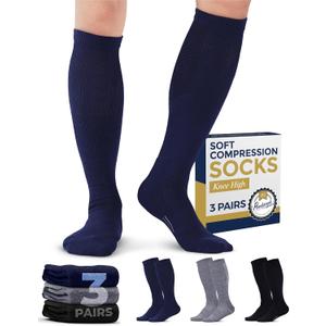 Pembrook Light Compression Socks for Men - 3 Pairs | 8-15 mmhg Compression Dress Socks for Men | Support Socks for Men (X-Large, Navy/Gray/Black - 3 Pairs)