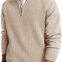 PJ PAUL JONES Mens Quarter Zip Pullover Sweater Turtleneck Raglan Long Sleeve Sweaters (XX-Large, Beige)