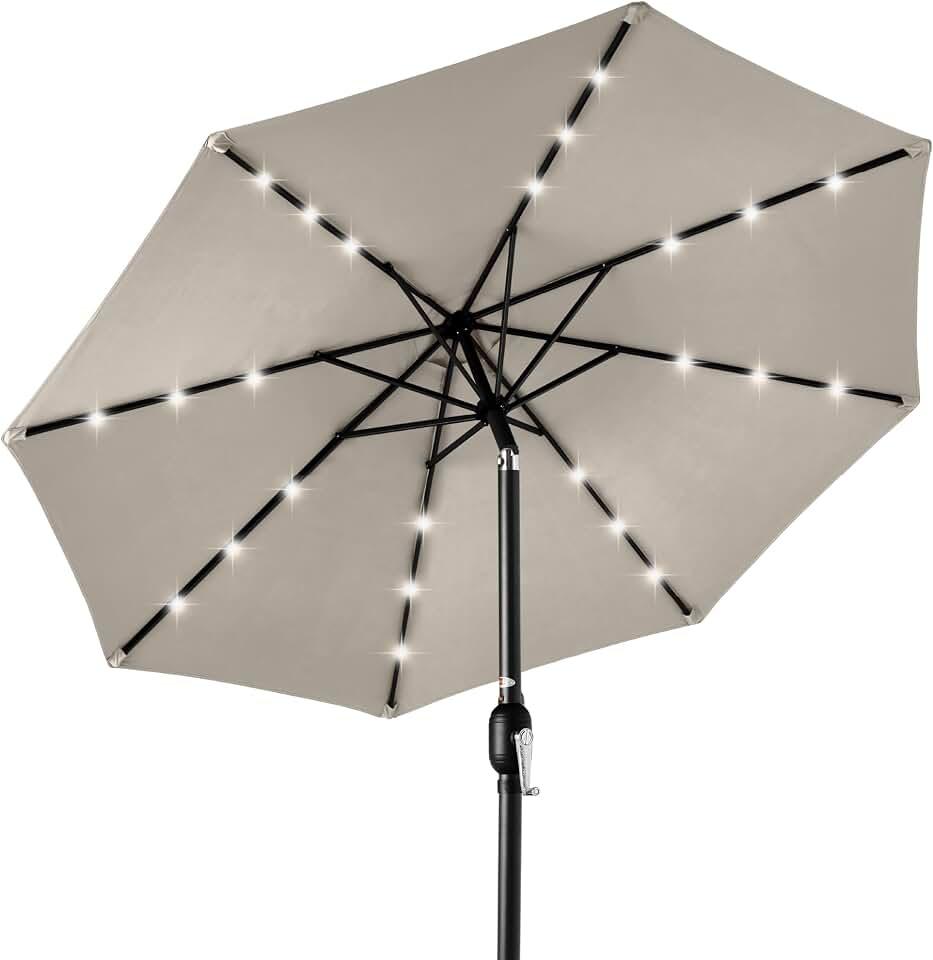 Best Choice Products 10ft Solar Polyester LED Lighted Patio Umbrella w/Tilt Adjustment and UV-Resistant Fabric - Beige