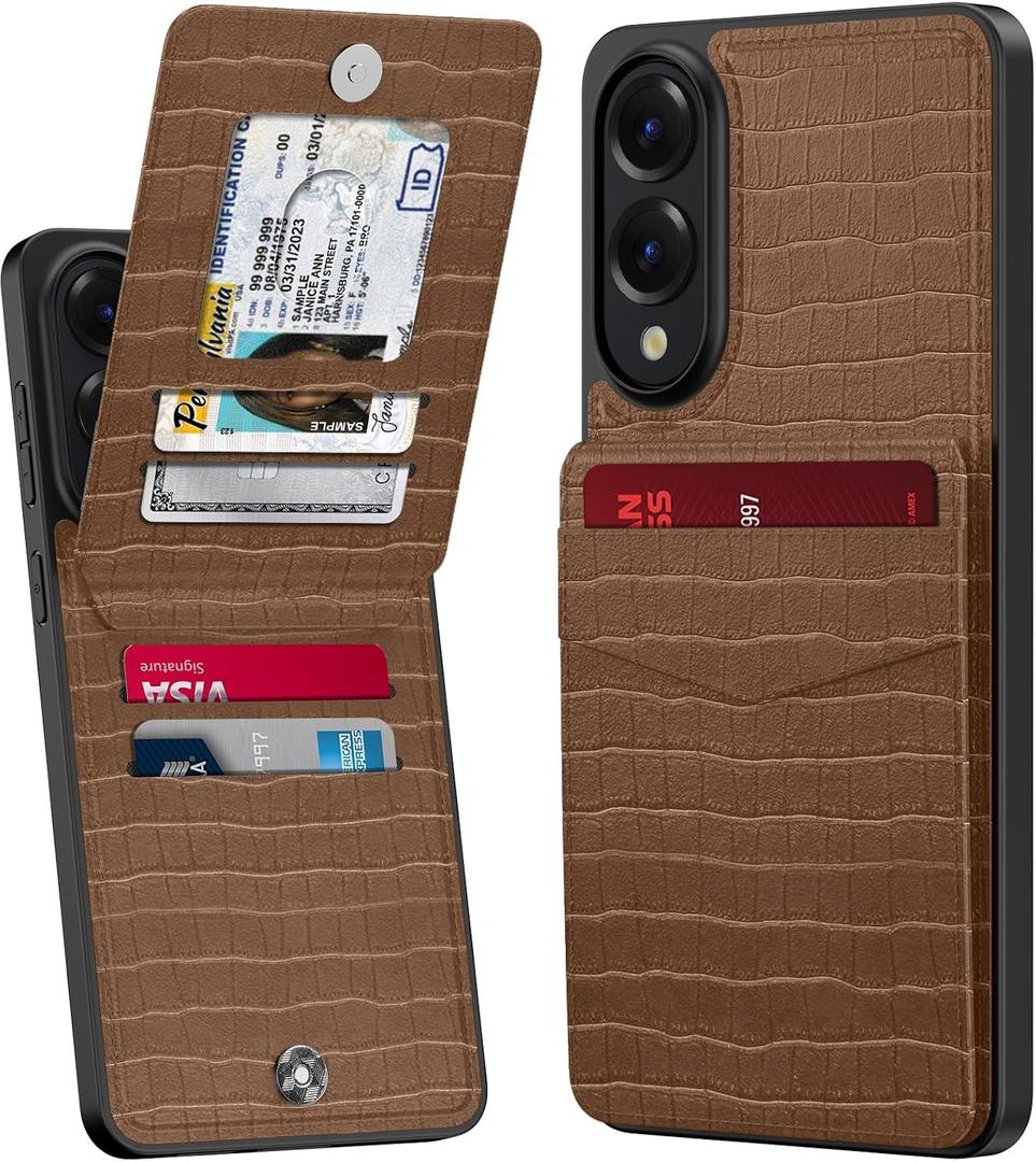 Bemal for Samsung Galaxy S25 Edge Wallet Case, Built-in Card Holder, RFID Blocking, PU Leather Kickstand, Magnetic Closure, Durable Shockproof Phone Cover for Women Men, Alligator Pattern Brown