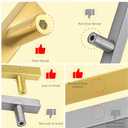 10 Pack 5 Inch Square Brushed Brass Cabinet Pulls for Kitchen Drawer, Stainless Hardware Steel Drawer for Wardrobe Bathroom Cupboard Furniture Pulls, Golden Handles 5Length, 3Hole Center