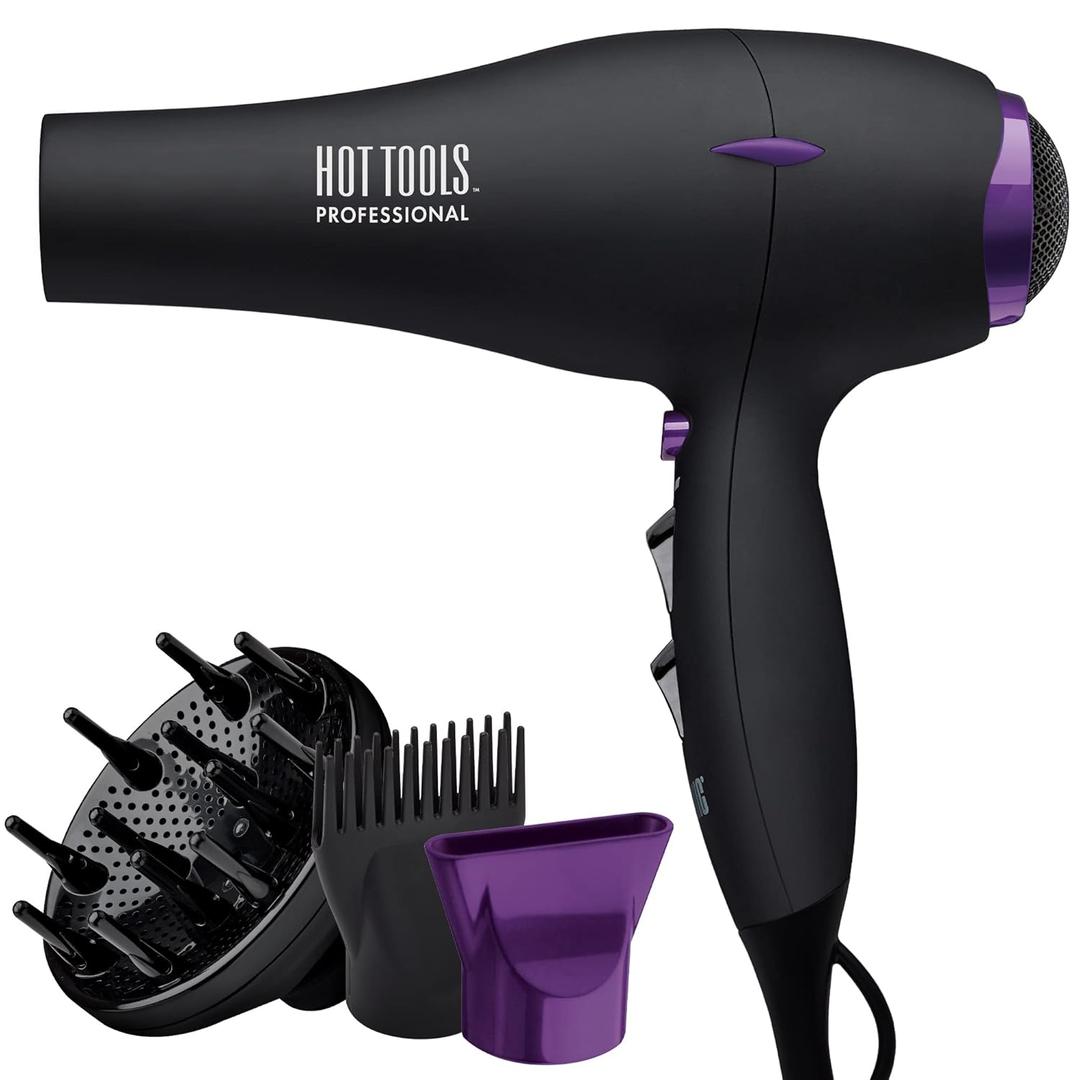 HOT TOOLS Pro Artist Tourmaline 2000 Turbo Hair Dryer | Lightweight with Quiet Blowout Results (1 Count (Pack of 1)