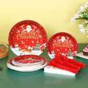 Christmas Paper Plates and Napkins Set, Christmas Plates Cups Napkins Forks Tablewares Party Supplies Serve 24