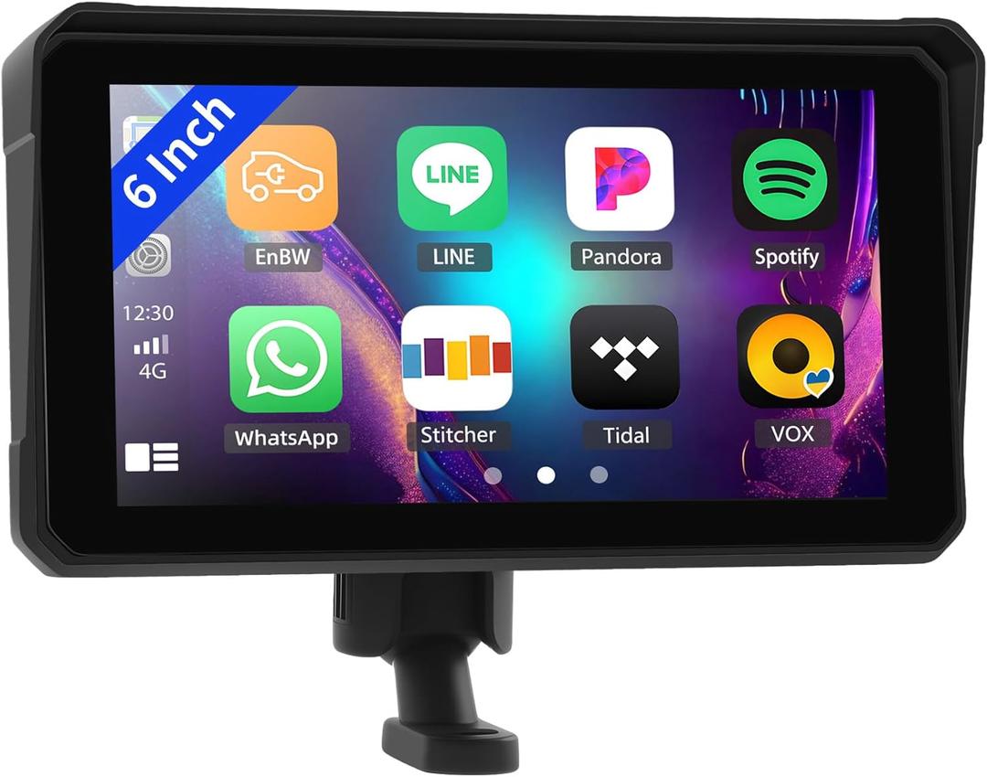 CarPlay Screen for Motorcycle,Portable Wireless Carplay/Android Auto for Motorcycle,6 inch IPS Waterproof Portable Radio GPS Display for Motorbike with Airplay,Bluetooth,TF Port