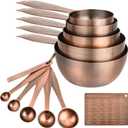 Smithcraft Measuring Cups and Spoons Set, 12 Pieces Stainless Steel Measuring Cup Set, Metal Copper Measuring Cups Spoons, Dry & Liquid Kitchen Measure Cup Spoon & Leveler & Measure Equivalents