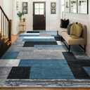 Large Area Rugs,Modern Geometric Patchwork Floor Decor for Bedroom Aesthetic Carpet, Rockwood Collection, Indoor Rugs for Living Room, Dining Room, Nursery, Office, Machine Washable Rug,9x12 Ft Blue