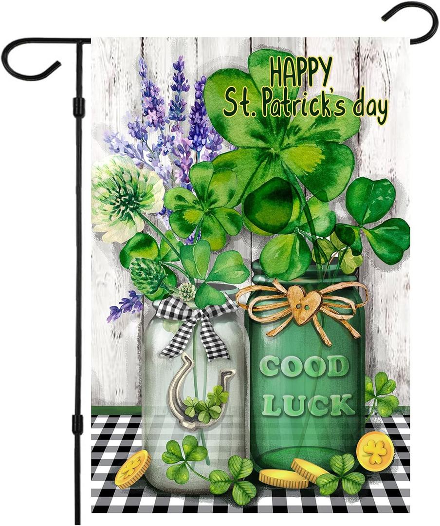 4 x St Patrick's Day Garden Flag,Shamrock St Patricks Flag 12.5 x 18 Inch Clover for Garden and Home Decorations