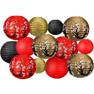 13 Pcs Chinese Japanese Paper Lantern Red Cherry Blossom Decorative Hanging Lantern Hibachi Party Decorations for Chinese New Year Home Restaurant Wedding Decor(Mixed Color)