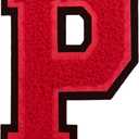 2Pcs 5.0" Red Chenille Letter Patches, Iron On Embroidered Alphabet Patches for Clothing, Jeans, Jackets, Backpacks, Hats- Varsity Letters with Black Border (Letter P)