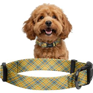 2 x Kazazoo Dog Collar Cute and Soft Nylon Puppy Collar for Boy and Girl, Adjustable Dog Collars for Small Medium Dogs, Yellow&Blue Plaid-S