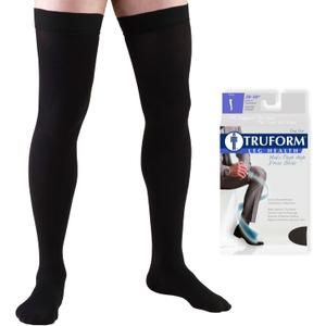 Truform Compression Socks, 20-30 mmHg, Men's Dress Socks, Thigh High Over Knee Length, Black, X-Large