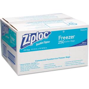 Ziploc 94604 Double-Zipper Freezer Bags, 1gal, 2.7mil, Clear w/Label Panel (Case of 250) (One Size)
