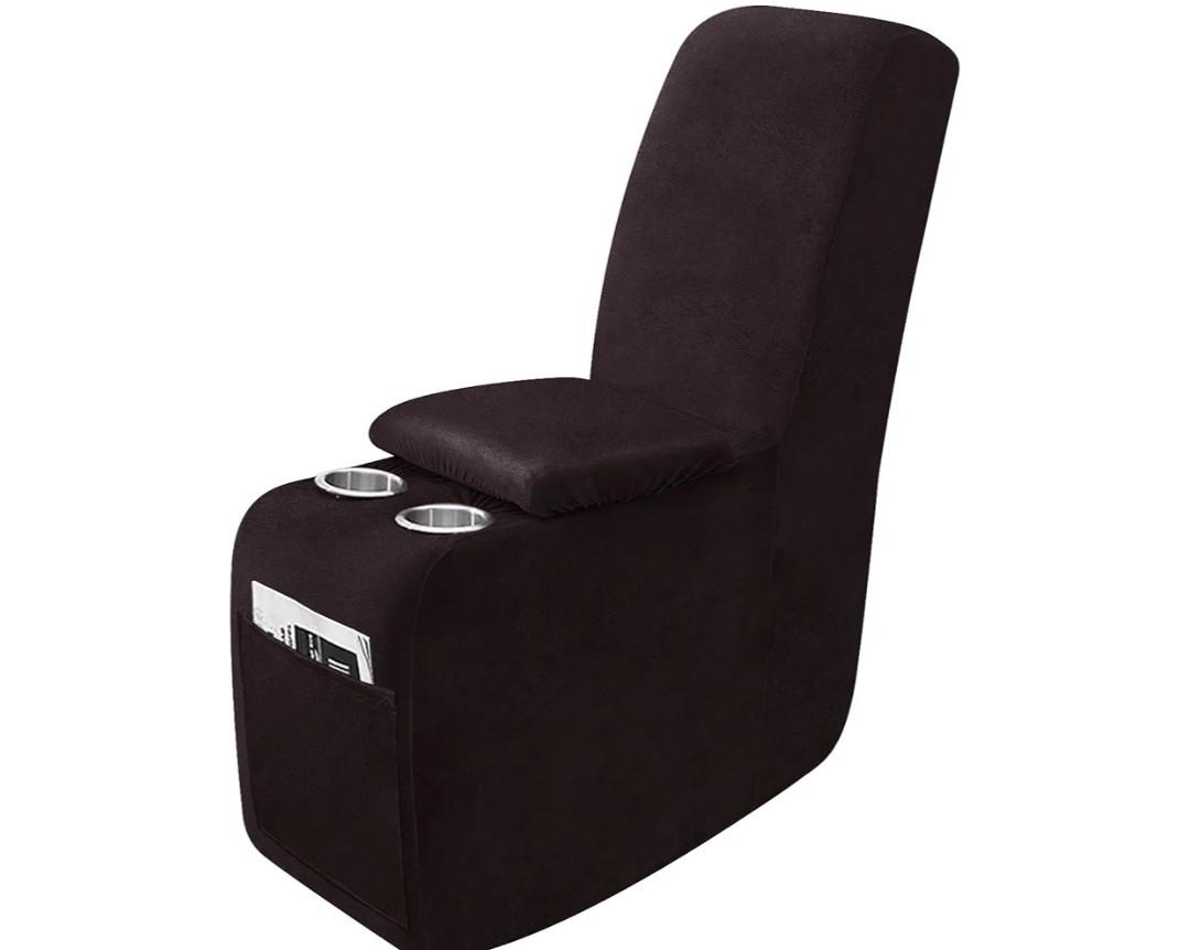 Leather Look Recliner Console Cover for Recliner Couch, Stretch Middle Console Slipcovers for Reclining Sofa and Loveseat, Furniture Protector for Pets (1 Console Cover, 01 Chocolate)