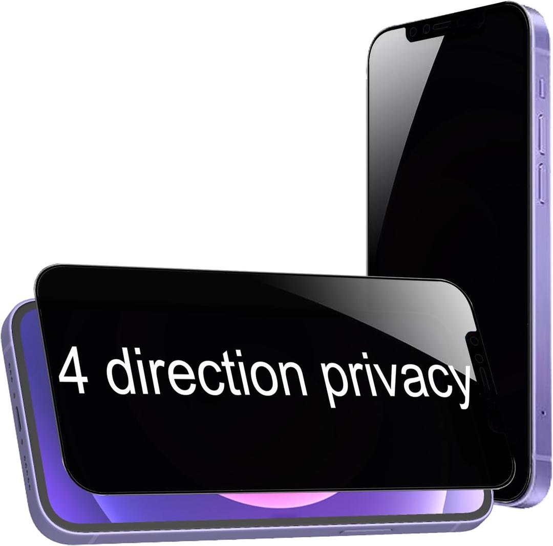 2 Pack 360 Degree Privacy Tempered Glass Suit for iPhone 12 / iPhone 12 Pro Anti-Spy 4 Directions Screen Protector Film 4 Sides Anti-Peeping 9H Hardness Anti-scratch 6.1 inch