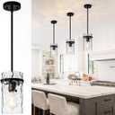 Farmhouse Black Hammered Glass Pendant Lights Kitchen Island for Foyer | D5.5" Black Pendant Lights over Island with Hammered Hand-Blown Glass over Sink , E26 Base, Height Adjustable, 1 Pack