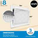 Simply 20x24x1 Air Filter, Merv 8, 6 Pack, For Home AC Furnace & HVAC (Actual Size: 19.75"x23.75"x0.75") DUST, Pet, & Allergy Control