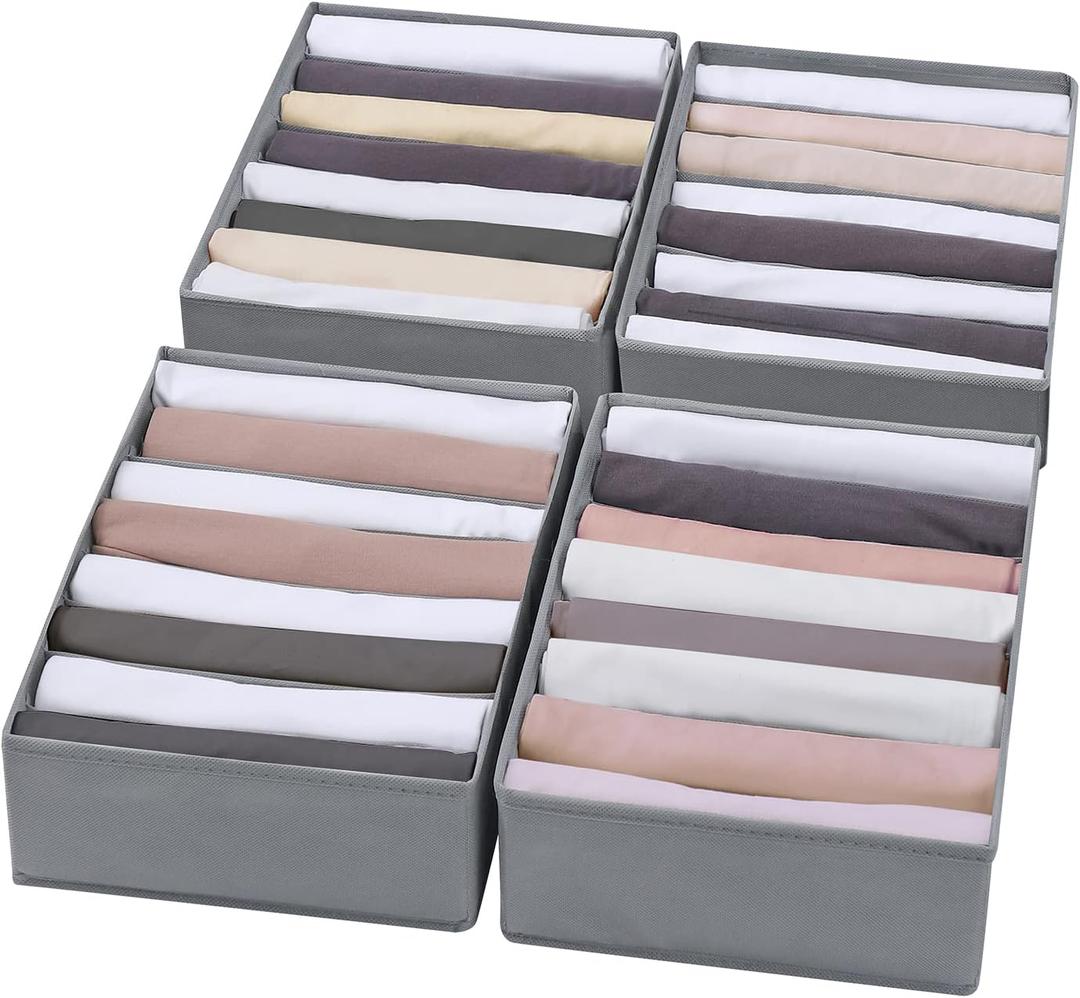 4 Packs T-shirt Drawer Organizers for Clothing,8 Grids Compartment Wardrobe Storage Box, Washable Clothes Organizer for Folded Clothes, Legging, Silk Scarve