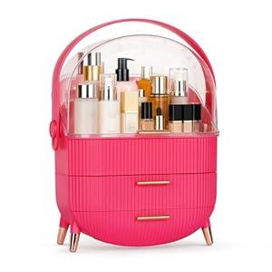 MASSY Egg Shape(Oval) Makeup Storage Box, Countertop Portable Vanity Cosmetics Organizer Preppy