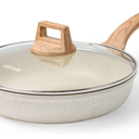 CAROTE 8 Inch Non Stick Frying Pan with Lid,White Granite Nonstick Skillet Omelet Pans, Egg Pan Granite Cookware, PFOS & PFOA Free