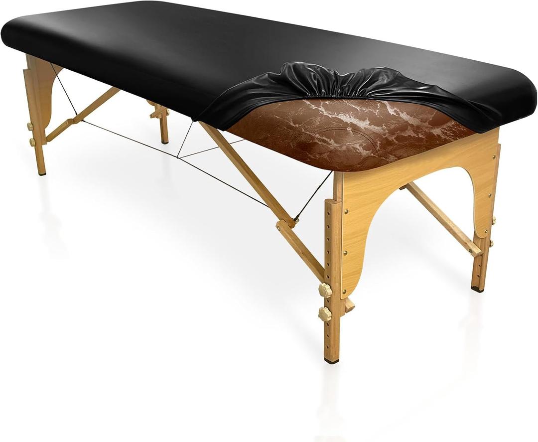 Leather Massage Table Cover Wipeable Covers for Massage Table Waterproof Vinyl Replacement Bed Cover Protector for Lash/Spa (Black, 1)