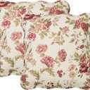 vctops Set of 2 Cotton Quilted Floral Print Decorative Square Throw Pillow Covers with Scalloped Spring Soft Cushion Case for Couch Sofa Bed (Flower G,18"x18")