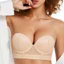 Upushall Strapless Longline Push Up Bras for Women | Lace, Thick Padded,Underwire Support Bra with Convertible Straps
