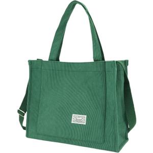 UERRUAM Corduroy Tote Bag for Women Work Crossbody Purse for Everyday,College,Travel,Lightweight Handbag Adjustable Strap (Medium, Green)