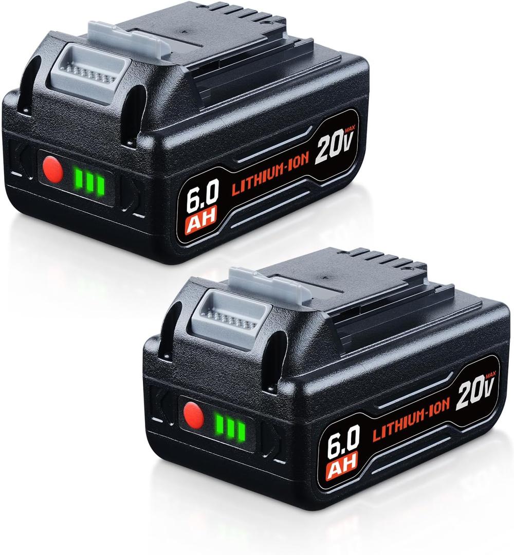 2Pack LB2X4020 6.0Ah 20V Li- Ion Battery Replacement for Black and Decker Battery Compatible with LBXR20 LBXR2020 LBX4020 LB2X4020 Extended Runtime for Cordless Power Tools