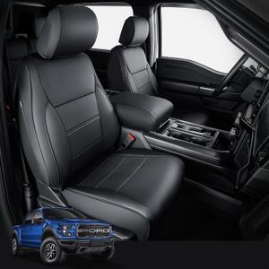 Super Cover for Ford F150 Seat Covers 2015-2025 2026, Full Set Custom Fit Faux Leather Car Seat Covers, Waterproof Pickup Truck Accessories for SuperCrew/CrewCab 1st Row Bucket Seats (XL, XLT), Black