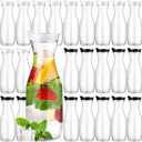 Gejoy 24 Pcs Plastic Water Carafe with Lids 32 oz Clear Juice Pitchers for Mimosa Bar Drinks Milk Iced Tea Beverage Containers for Home Restaurant School Fridge, Not Dishwasher Safe (White, Black Cap)