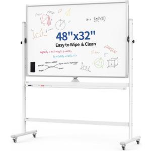 Rolling Magnetic White Board on Wheels, Mobile Easel Standing,48x32 inch