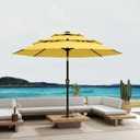 10FT Patio Umbrella 3 Tiers Outdoor Market Umbrella w/Push Button Tilt, Crank, UV and Waterproof Table Umbrella for Garden, Pool, Backyard, Deck, Lawn, Sunshine Yellow