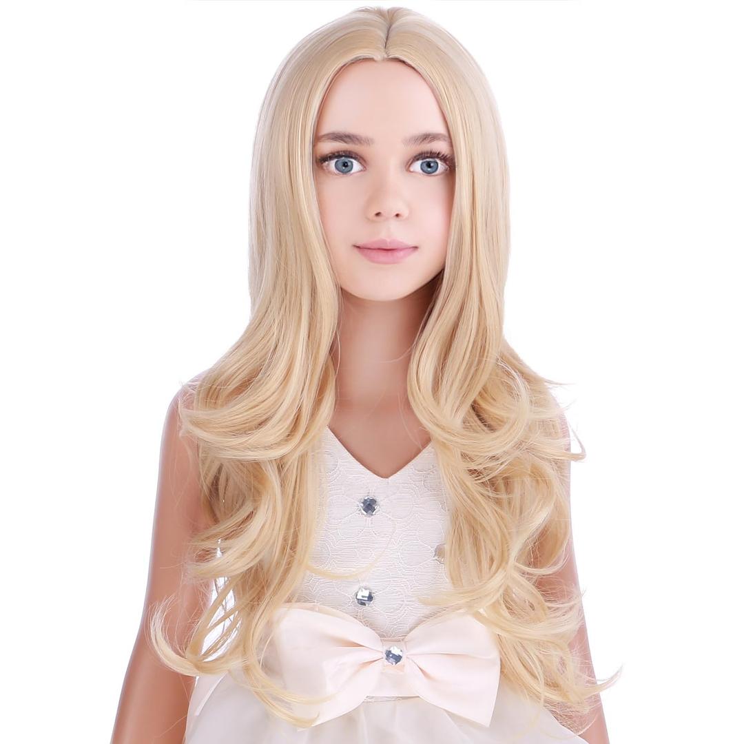 Kids Child Golden Blonde Wig Long Wavy Blonde Wigs for Girls Synthetic Cosplay Costume Party Wigs